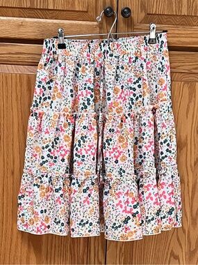 SHEIN Floral Tiered Midi Skirt - White with Pink & Mustard, EUC, Size L